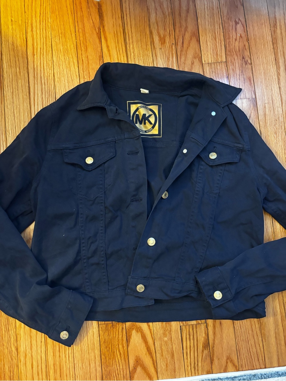 Michael Kors Dark Navy Button-Front Jacket with Gold-Tone Buttons